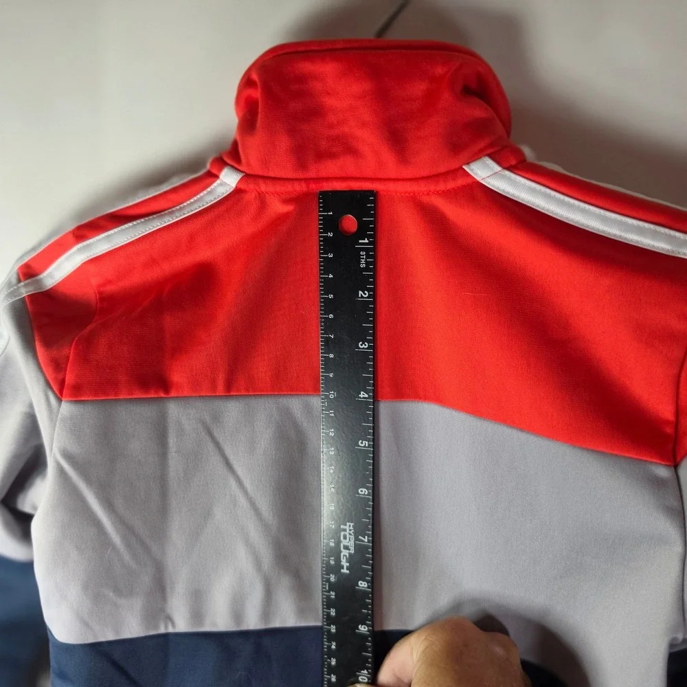 Adidas Boys Size 7 Colorblock Track Jacket Full Zip Red Grey Navy Blue Sweatshrt